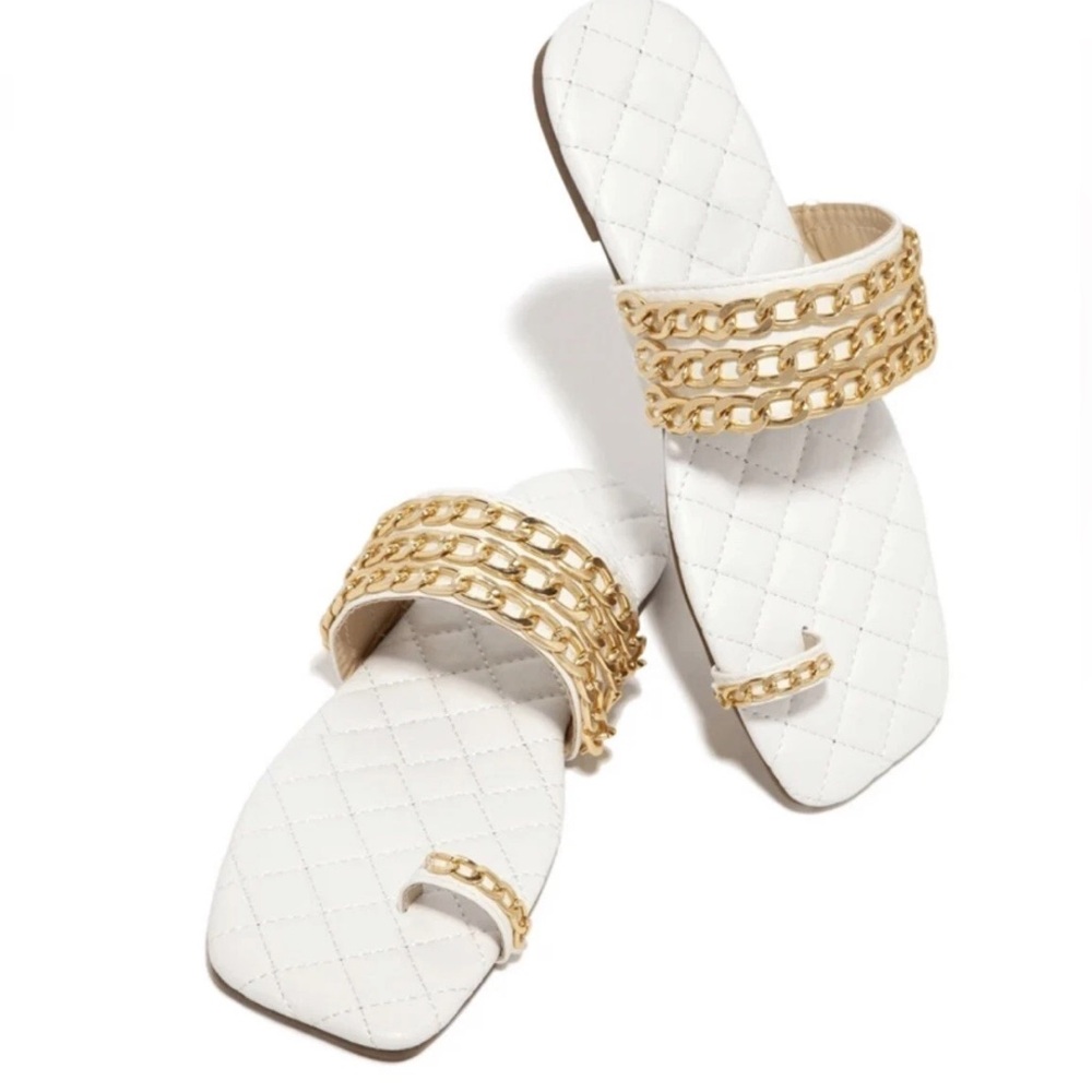 Italian sandals 6 36 handmade Quilted Chain link gold Detail Slides designer